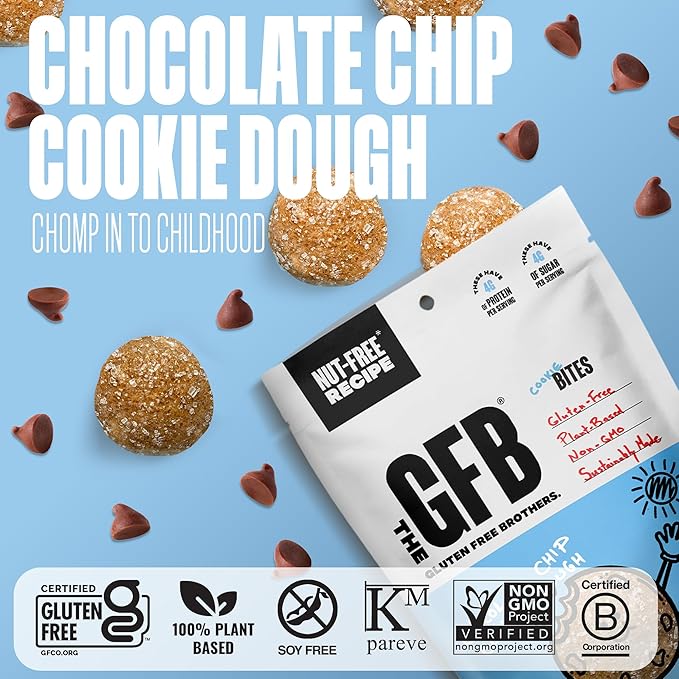 The Gluten Free Brothers Chocolate Chip Cookie Dough Nut Free Bites - Allergen Friendly, Gluten Free, Soy Free Protein Balls – Plant Based Vegan Non-GMO Snack Size Protein Energy Balls, 4 oz (6 Count)