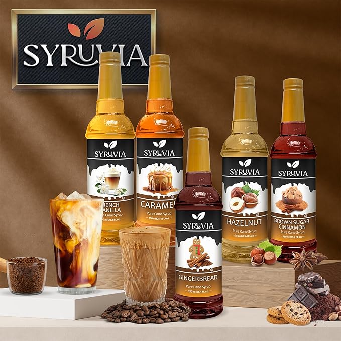 Syruvia Pecan Pie Syrup – 25.4 fl oz Syrup for Coffee, Lattes, Shakes, Smoothies, Desserts – 100% Vegan, Gluten Free, Kosher – Delicious Coffee Syrup