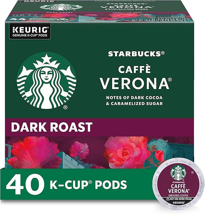 Starbucks K-Cup Coffee Pods, Dark Roast, Caffè Verona for Keurig Brewers, 100% Arabica, 1 Box (40 Pods)