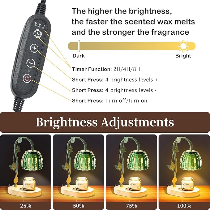 Flower Candle Warmer Lamp with Timer,Dimmable Candle Lamp Warmer,Adjustable Height Candle Warmer for All Jar Candles,Bedroom Living Room Home Decor Aesthetic Christmas Birthday Gifts for Women