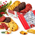 David's Cookies Happy Holidays Mini Cookies in Sweet Sampler Tin - Assorted Mini Christmas Cookies with Chocolate & White Chocolate Chip and Red Velvet - Gourmet Cookie Gift Basket for Christmas 14oz