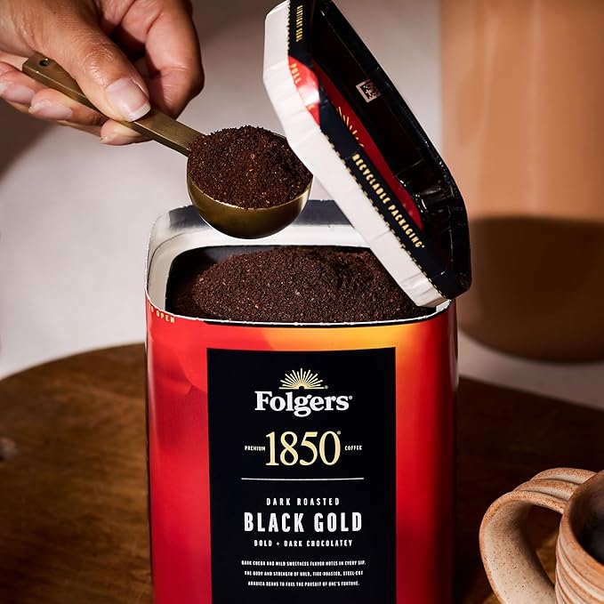 Folgers 1850 Black Gold Dark Roast Ground Coffee, 12 Ounce (Pack of 6)