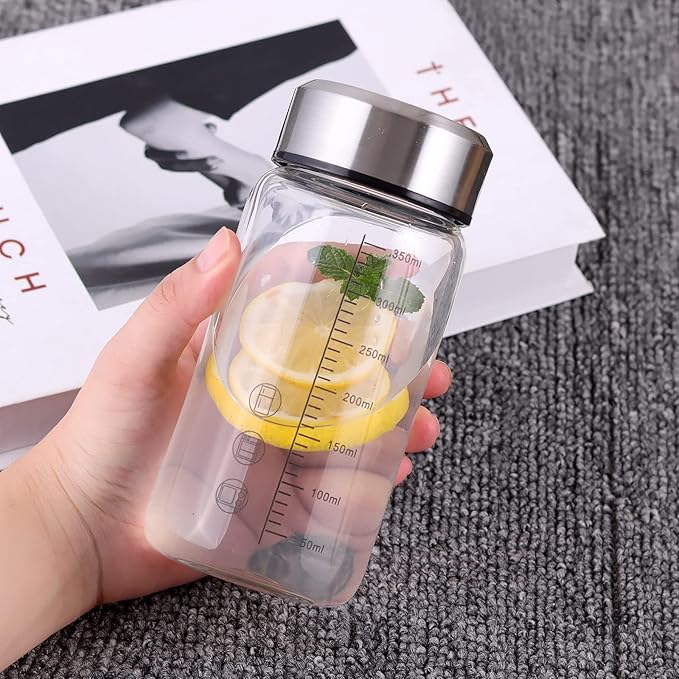 12Oz Glass Water Bottle with Lid and Sleeve,0.15in/3.8mm Thick Glass Shaker Bottles for Protein Mixes,Juicing,Smoothies, Infused Water,Beverage,Wide Mouth Small Reusable Coffee Bottle