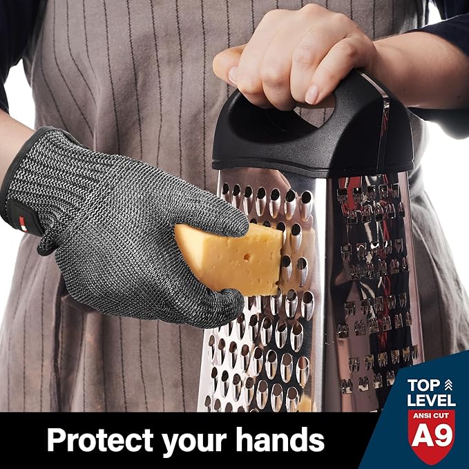 Schwer Ultimate Cut Resistant Gloves Beyond ANSI A9, Reinforced Stainless Steel Glove, Food Grade Mesh Metal Gloves for Butcher Meat Cutting, Oyster Shucking, Mandoline, Non-PFAS, PR1708 (XL, 1 PCS)