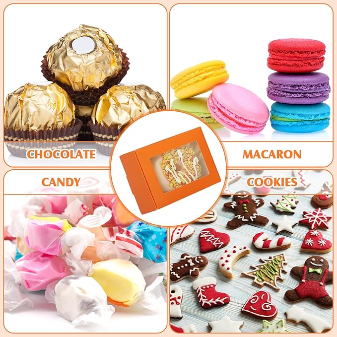 Zonon 30 Pcs Soap Boxes for Homemade Packaging, Mini Kraft Treat Boxes with Window for Bakery Candy Soap Making Gift Packaging(3.7 x 2.6 x 1.37 Inch,Orange)