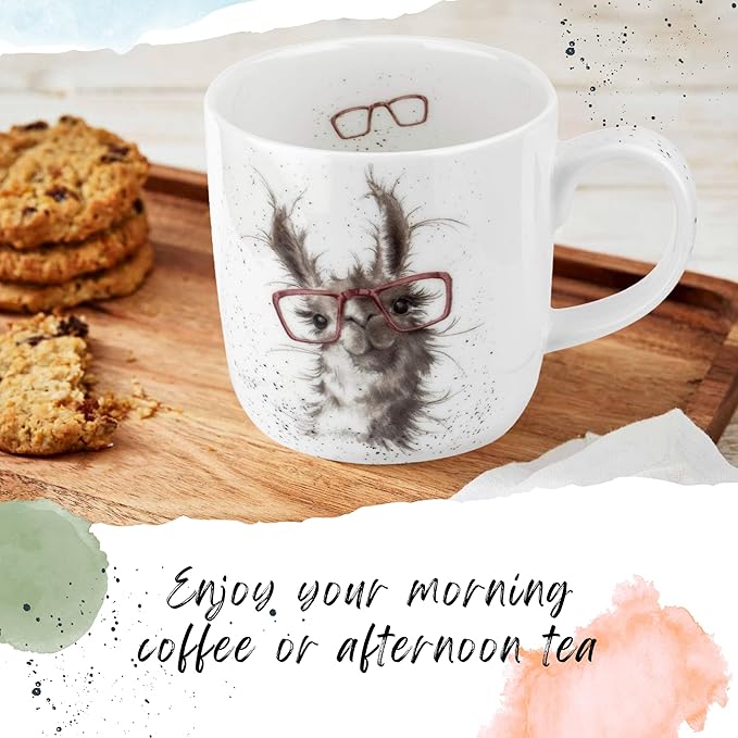 Royal Worcester Wrendale Designs 14 oz Mug, No Probllama - Fine Bone China with Llama Motif - Woodland Themed Tea Mug for Cozy Cottagecore Homes - Safe Ceramic Drinkware for Daily Use