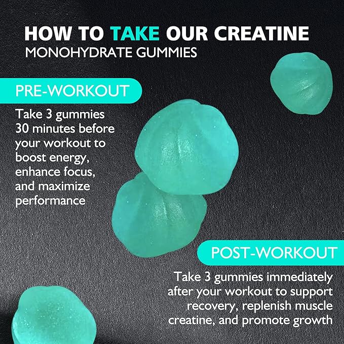 Creatine Monohydrate Gummies for Men & Women - 5g of Creatine Monohydrate per Serving - Sugar Free,Vegan, Blueberry Flavor, 135 Count.