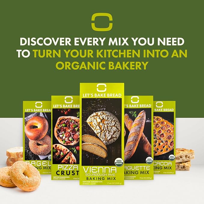 Let’s Bake Bread Organic Bagel Baking Mix - Makes Chewy, Golden Bagels at Home - USDA Organic, Non-GMO, No Additives, Easy Home Baking, Artisan-Style Bagels - 17.64 oz (1 Pack)