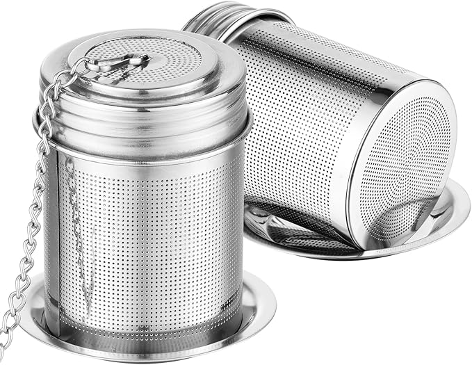 2Packs Tea Filter,Cooking Infuser with Extra Fine Mesh Tea Ball Strainers Threaded Connection 304 Stainless Steel with Extended Chain Hook to Brew Loose Leaf Tea,Spices & Seasonings