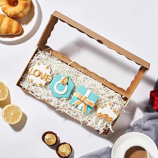 24PCS 12 x 5 x 1.5 inches Auto-Popup One Piece Premium Cookies Boxes, Kraft Brown Macaron Boxes Packaing, Bakery Box for Holiday Cookie Gift Sets