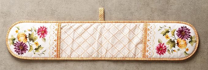 Maison d' Hermine Double Oven Mitts 100% Cotton 7"x35" Double Oven Mitt Heat Resistant BBQ Cooking Gloves with Loop, Baking, Grilling, Home, Kitchen, Handling Hot Pans (Pumpkin Garden - Cloudy Cream)