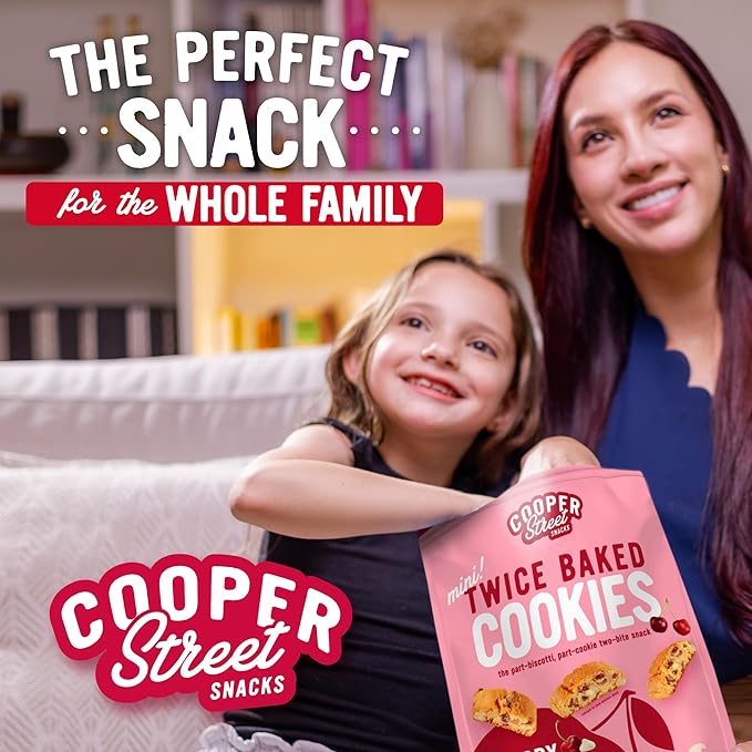 Cooper Street Twice-Baked Cherry White Chip Biscotti Cookies (16 oz Pack of 2) – Over 50 Biscotti Cookies per Bag Loaded with Real Fruit, Traditional Italian Style Snacks - Dairy, Peanut & Soy Free