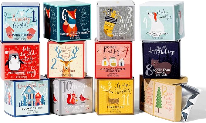 Thoughtfully Gourmet, 12 Days of Christmas Hot Chocolate Gift Set, Flavors Include Rocky Road, Cookies Butter, Pumpkin Pie & More, Set of 12