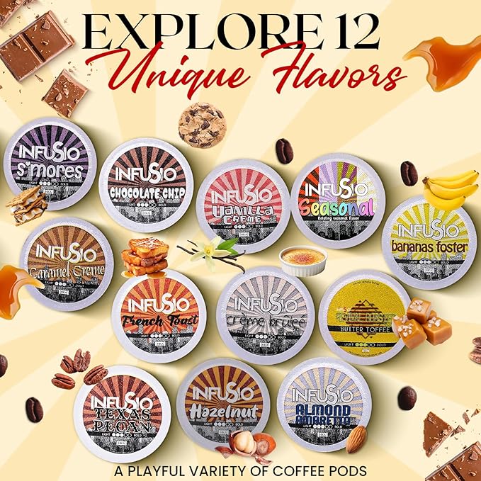 InfuSio Coffee Pods 96 Count S'mores Medium Roast Flavored Single Serve Coffee Pods for Keurig K Cups Brewers - InfuSio Premium Roasted Keurig 2.0 Compatible