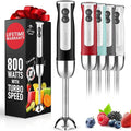 Zulay Immersion Stick Mixer Hand Blender - 800 Watts, Turbo Mode, 5-ft Power Electric Cord, Handheld Portable, Stainless Steel Blades - For Effortless Blending Smoothie, Soup, Baby Food, Puree - Black