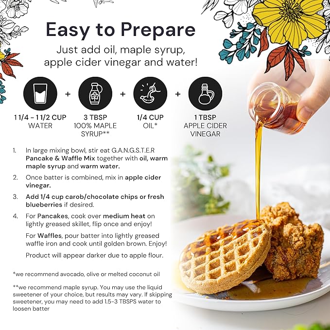 eat G.A.N.G.S.T.E.R. Vegan Pancake & Waffle Mix - Allergy-Friendly Baking Mix, Grain-Free, No Dairy, Nuts, Gluten, Dairy - For Paleo & AIP Diets, Fluffy Pancake & Crispy Waffle Breakfast Food