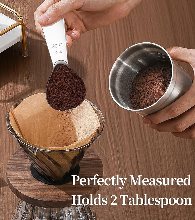 Coffee Scoop for Ground Coffee, 2 Tablespoon 304 Stainless Steel Coffee Measuring Scoop Heavy-Duty, Short Handle for Canisters, Espresso & Baking