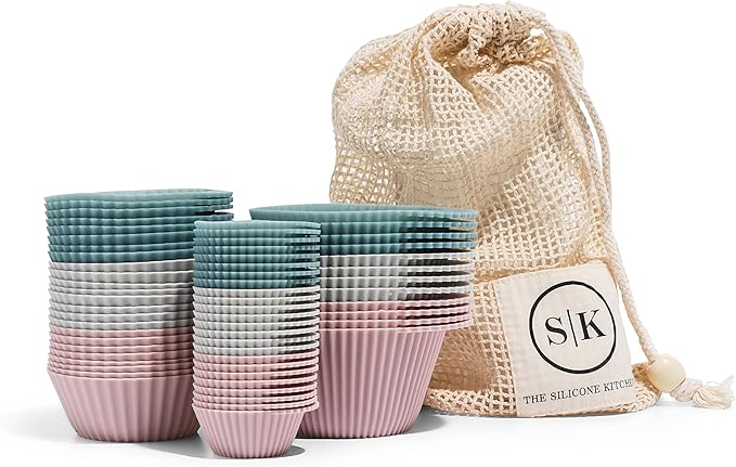 The Silicone Kitchen Reusable Silicone Baking Cups Gift Set Bundle, 24 Regular, 12 Jumbo, 24 Mini, Pink, Blue, Gray