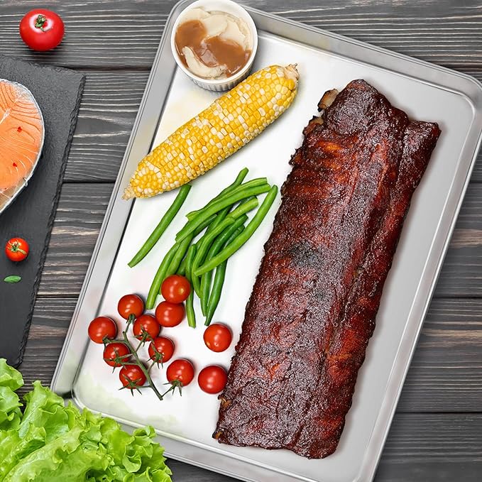 Large Baking Sheet with Rack Set, E-far 20”x14” Stainless Steel Cookie Sheet Pan for Oven Cooking Roasting, Rimmed Metal Tray with Wire Cooling Rack for Bacon Meat Steak - Dishwasher Safe