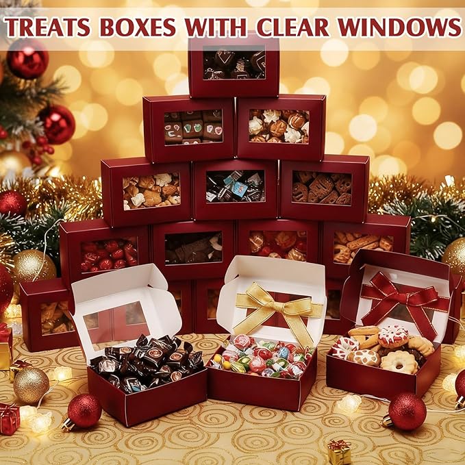 Zonon 30 Pcs Soap Boxes for Homemade Packaging, Mini Kraft Treat Boxes with Window for Bakery Candy Soap Making Gift Packaging(3.7 x 2.6 x 1.37 Inch,Burgundy)