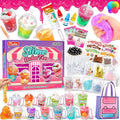 46PCS Slime Boba Tea Making Kit for Girls Ages 8-12, DIY Pretend Play Food Toys, Bubble Tea Cups, Bag, Clear Slime, Add-ins, Making Miniature Food, Party Favors for Kids 6 7 9 10 11