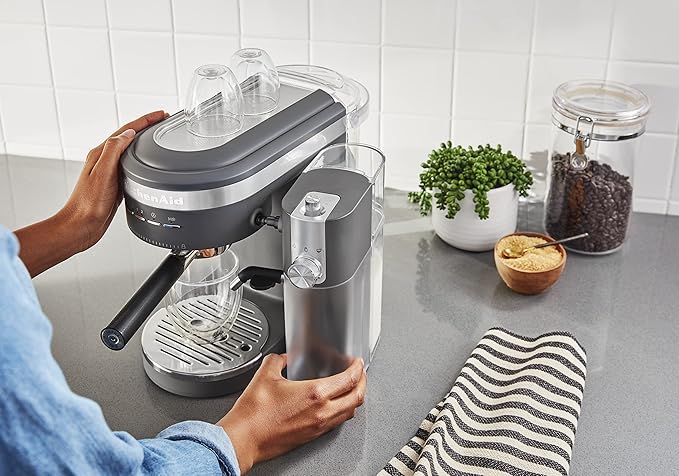KitchenAid Semi-Automatic Espresso Machine and Automatic Milk Frother Attachment - KES6404, Charcoal Grey