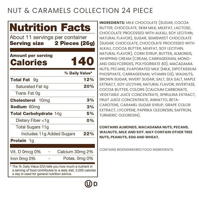 Ethel M Chocolates Premium Nuts & Caramels Collection Chocolate Gift Box, Milk & Dark Chocolate Candy Assortment, 24 Pieces of Creamy, Smooth and Rich Chocolate Gems