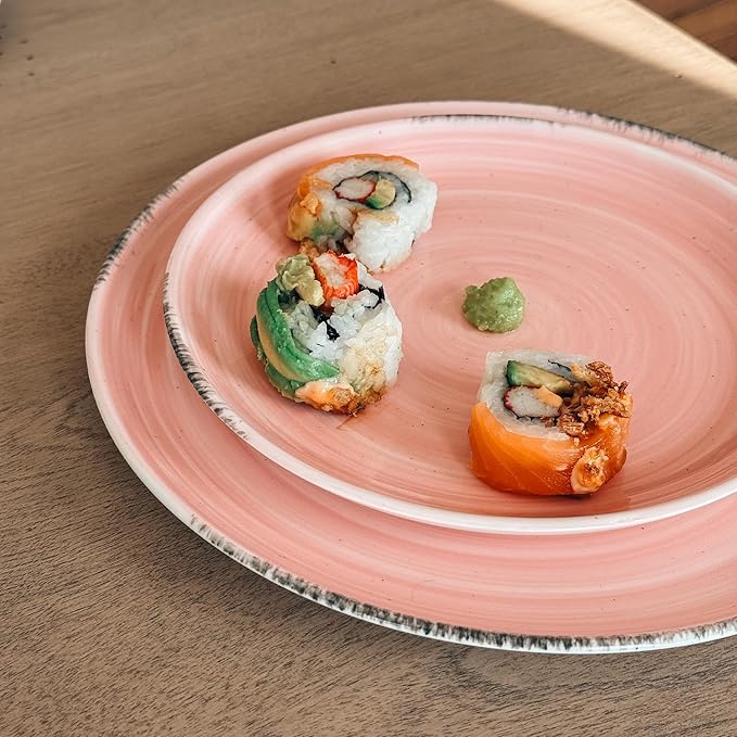 Mora Ceramic Helix Swirl Dinner Plates Set of 6, 10in Modern Spiral Porcelain Dish Dinnerware for Kitchen, Serving & Restaurants - Dishwasher, Microwave, Freezer, Oven Safe Dishware - Ocean Colors