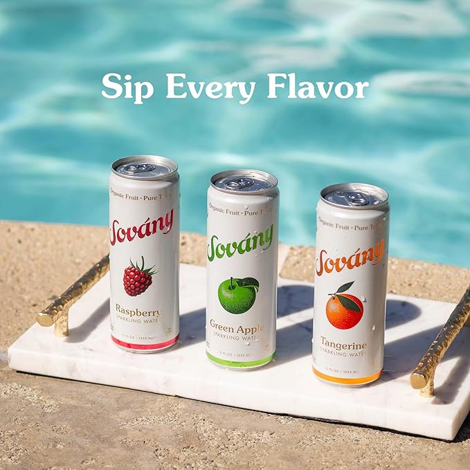 Sovány Sparkling Water, Green Apple, Seltzer Water Drinks, USDA Organic, Made With Real Fruit, Non-GMO, Vegan, No Added Sugar, Low Calorie, 12 fl oz, 12 Pack