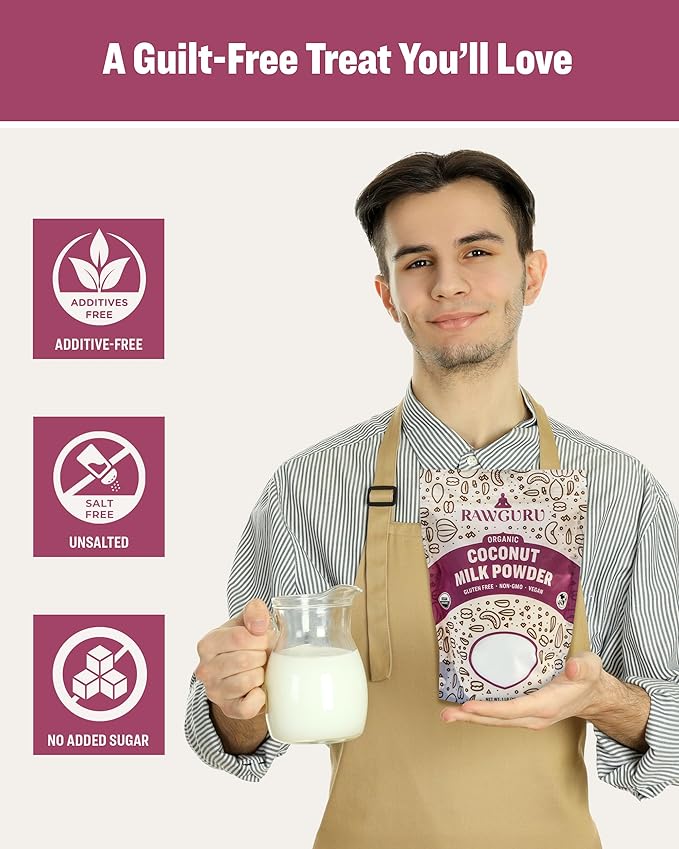 RawGuru Organic Coconut Milk Powder - Vegan & Nutrient-Dense Powder with Iron & Potassium - Rich & Creamy Organic Milk for Drinking or Baking - 80 oz, Pack of 1