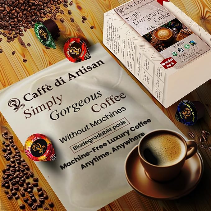 Sampler Pack Cold Brew Concentrate Instant 24 Coffee Pods 100% Pure Rich Arabica Medium to Medium Dark Roast Coffee Beans Syrup | Instant Coffee Concentrate Liquid Capsule From Caffè Di Artisan