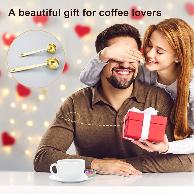 Premium Coffee Scoop Set, Set of 2, Metal Stainless Steel Long Handle Coffee Scoop, Measuring Coffee Spoons Contains 1 Tablespoon (15 ml) and 2 Tablespoons (30 ml) Spoon-Gold