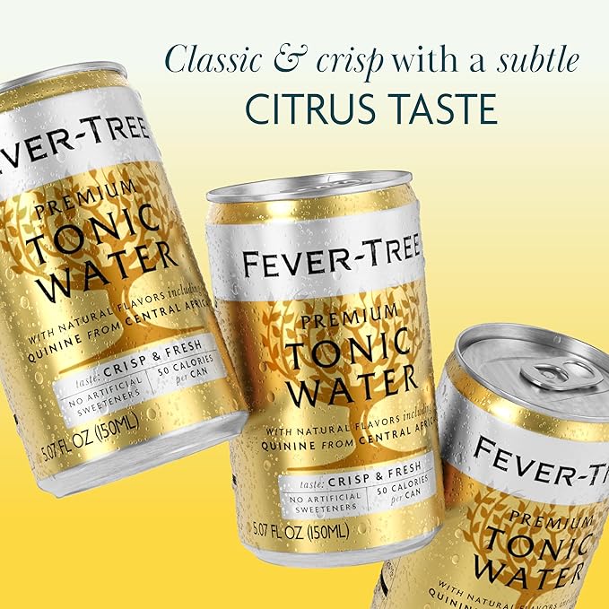 Fever-Tree Tonic Water - Premium Mixer - Refreshing Beverage for Cocktails & Mocktails. Naturally Sourced Ingredients, No Artificial Sweeteners or Colors - 5.1 Fl Oz Cans - Pack of 8