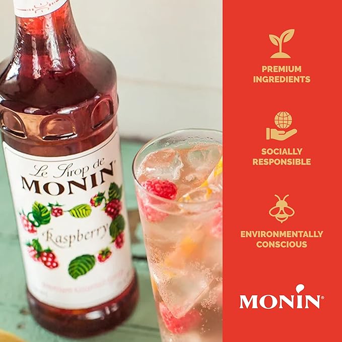 Monin - Raspberry Syrup, Sweet and Tart, Great for Cocktails and Lemonades, Gluten-Free, Non-GMO (1 Liter, 2-Pack)