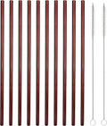 10 Pcs Stainless Steel Straws, Reusable Drinking Straws, Straight Metal Straw Sets with 2 Pcs Cleaning Brushes (8.5 Inch, Red)