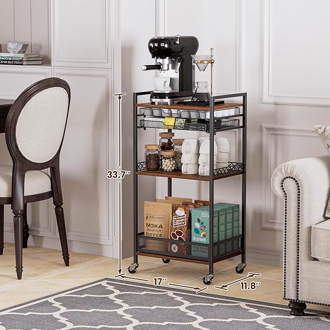 K Cup Holder Rack, Coffee Station Organizer for Nespresso Vertuo and K Cup Capsules, Multi-Functional Bar Accessories Organizer With Wheels for Living Room, Kitchen
