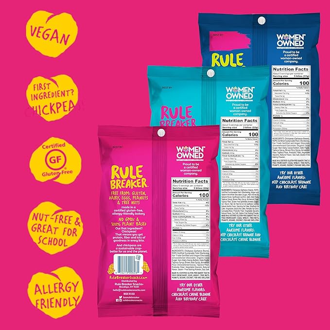 Rule Breaker Vegan & Gluten Free Cookies | Variety Pack Brownie Bites | Plant-Based, Dairy, Nut, Soy, Allergen Free, Kosher | Soft-Baked School Snacks Cookies for Kids and Adults (Pack of 12)