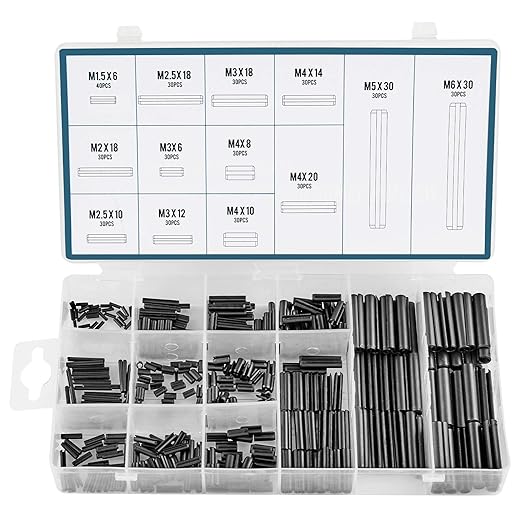 ZELCAN 400pc Roll Pin Set, M1.5 M2 M2.5 M3 M4 M5 M6 Slotted Metric Spring Pins in Various Lengths, Steel Split Expansion Pin Hardware Assortment Kit