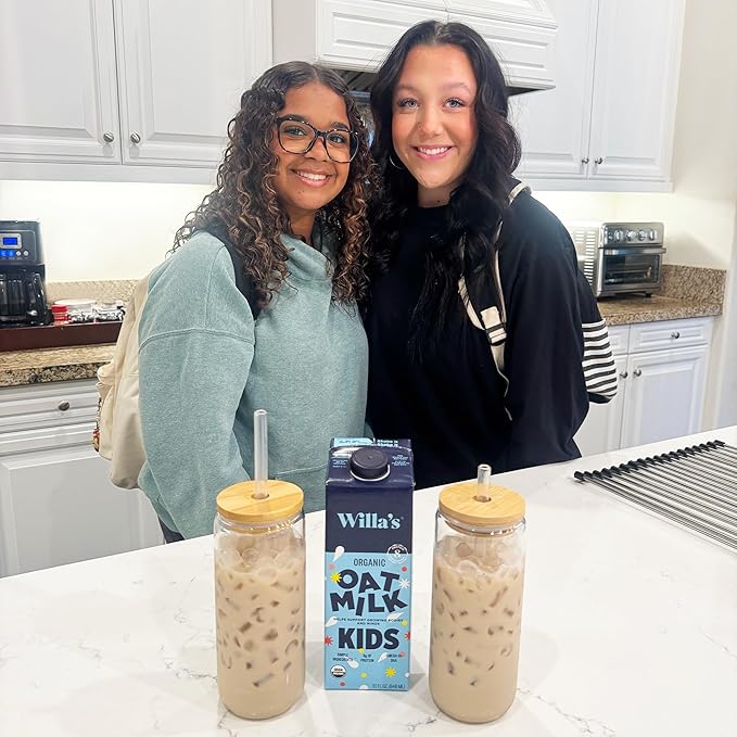 Willa's Organic Kid's Oat Milk Unsweetened with 8g Protein & 240g Calcium, Plant-Based Milk for Kids, Dairy-Free, Low Sugar, 2g Fiber – 32 oz, 6 Pack