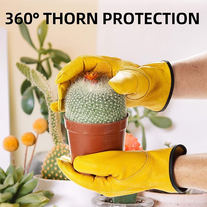 Vgo... 1-Pair Unlined Cow Grain Leather Work and Driver Gloves with Cow Split Leather Palm Patch (Size M, Gold,CA9590)