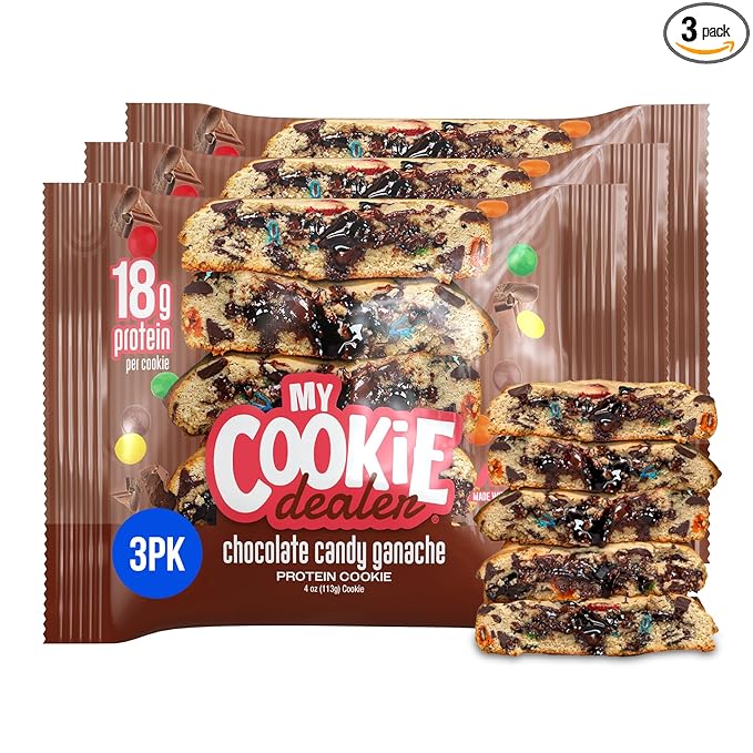My Cookie Dealer Protein Cookies, Chocolate Candy Ganache (4oz, Pack of 3) - 18g Protein per Cookie - Individually Wrapped Workout Snacks for On-The-Go Travel