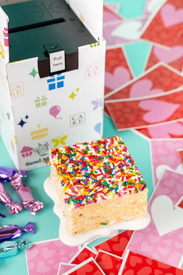 Celebration Love Shower Gift Box by Send A Cake Music Gift with 20 Foil-Wrapped Caramels & 3" Rainbow Sprinkle Crispy Cake – Ready-to-Gift, No Assembly, Birthday, Anniversary, or Celebration Gift for Women, Men & Kids