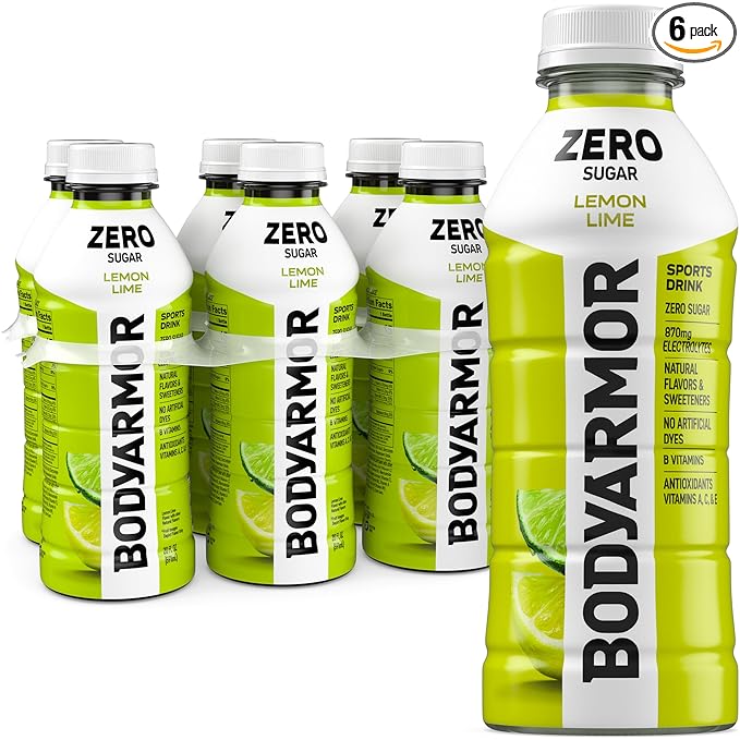 BODYARMOR ZERO Sugar Lemon Lime, Sugar Free Sports Drink - Low-Calorie Hydration - Natural Flavors with Potassium Packed Electrolytes, Antioxidants, and B-vitamins, 20 fl oz (pack of 6)
