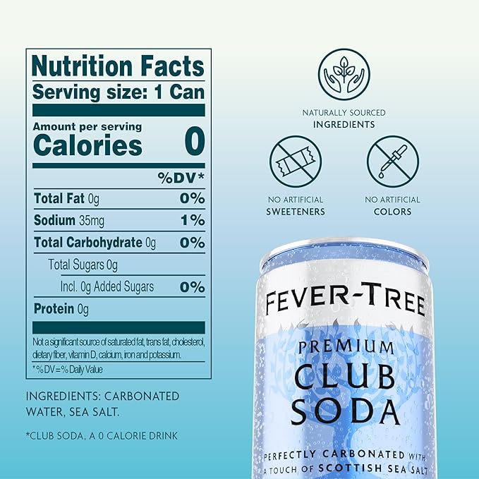 Fever-Tree Club Soda - Premium Quality Mixer - Refreshing Beverage for Cocktails & Mocktails. Naturally Sourced Ingredients, No Artificial Sweeteners or Colors - 5.1 Fl Oz - Pack of 24