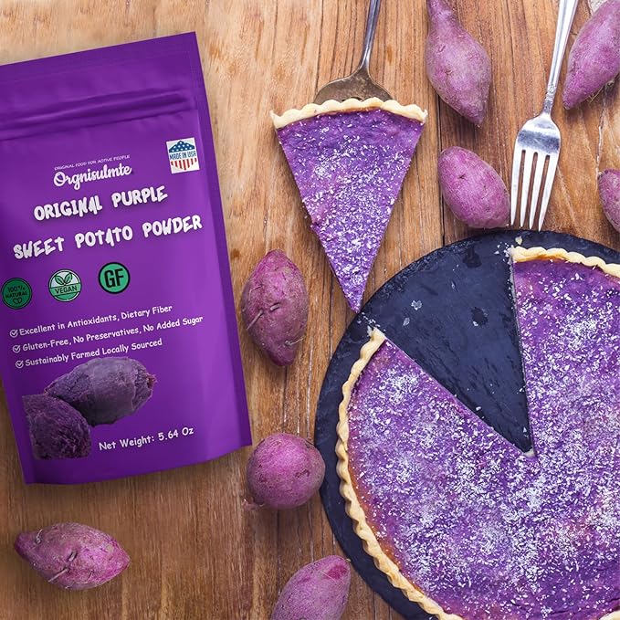 Orgnisulmte Original Purple Sweet Potato Powder 100% Pure Natural Premium Purple Yam Powder for Food Coloring No GMO Vegan Friendly 5.64Oz(160g)