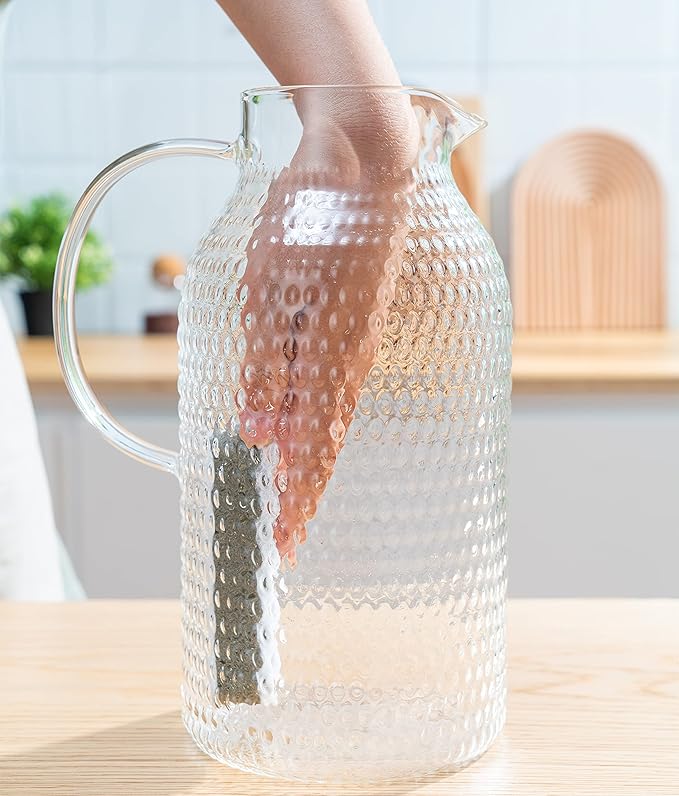 Karafu 3 Liter/100 Oz Glass Pitcher with Lid, Easy Clean Heat Resistance Borosilicate Glass Jug for Hot/Cold Water, Milk, Ice Tea and Juice Beverage