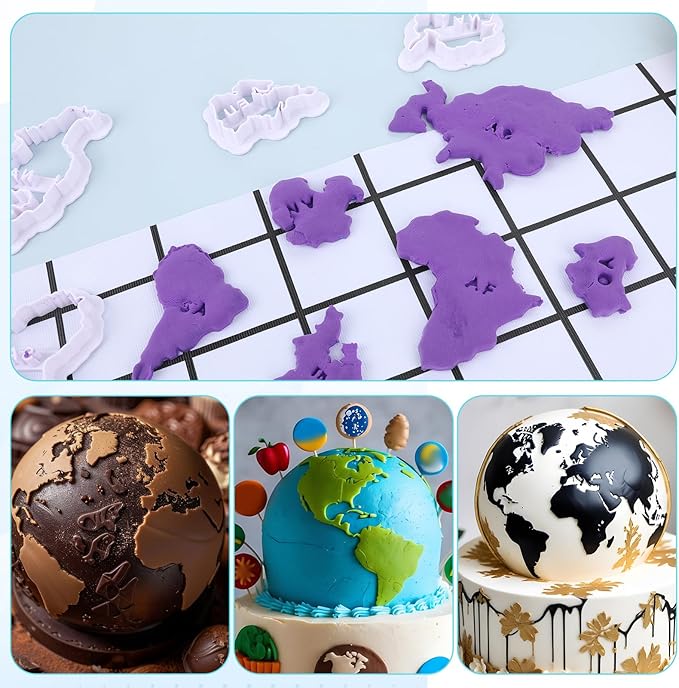 Molain 7 PCS World Map Shape Cookie Cutters, Cake Decorating Stencil, Seven Continents Shape Cookie Cutter Set, for Cake, Cookies, Cupcakes, Fondant, Pastry