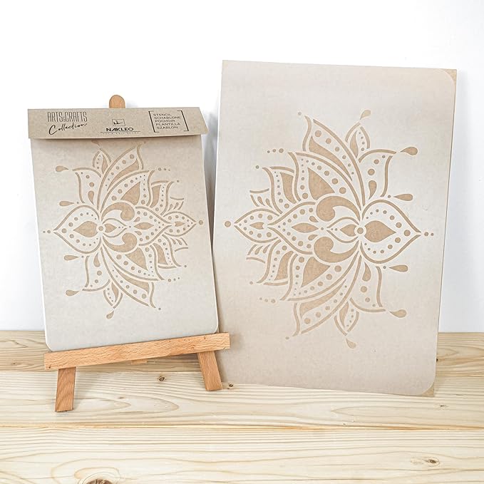 NAKLEO Painting Stencil for Crafts A3 11.8” x 16.5”, Indian Lotus Flower Pattern, Reusable Plastic DIY & Scrapbooking Drawing Template, Decoupage Art Home Decor, Wall Wood Fabric Furniture