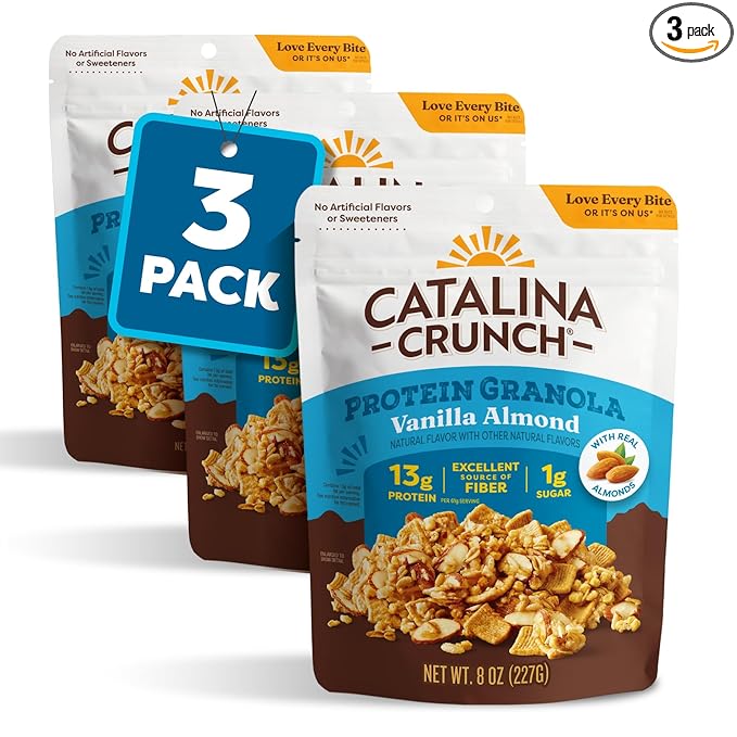 Catalina Crunch Protein Granola - Low Sugar Breakfast Cereal with 13g of Protein - Gluten Free, Keto Friendly - Vanilla Almond - 8 oz. Bag (Pack of 3)