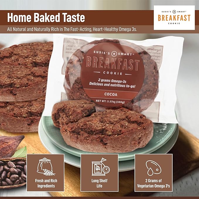 Susie's Smart Breakfast Cookie Healthy Omega3s and Protein Rich cocoa, 63 Ounce (Pack of 18)